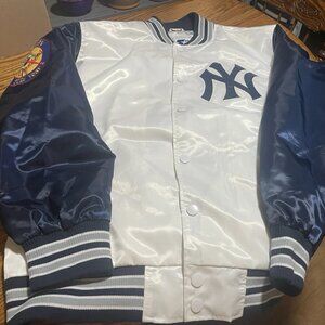 New York Yankees White Satin Vintage Starter Jacket XXL 50th Year Patch